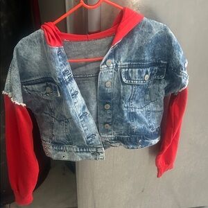 Thrill Denim Jacket with Red Sleeves